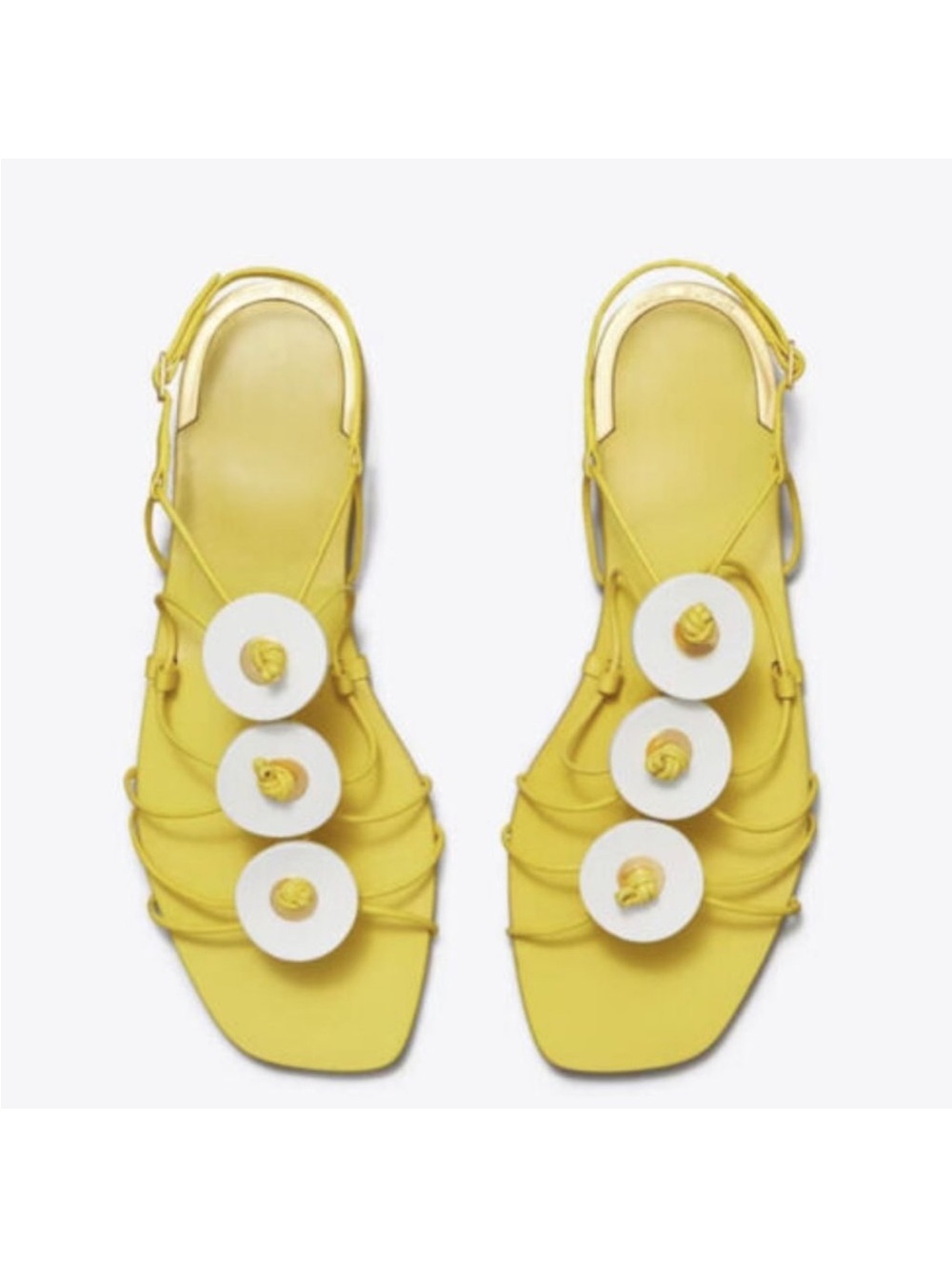 Tory Burch Lemon Yellow Leather Strappy Sandals Square Toe Flats - Size 8